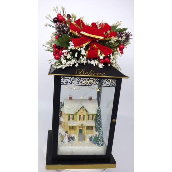 Bradford Exchange Thomas Kinkade Believe Lighted Christmas Lantern Holiday Decor - Picture 3 of 17